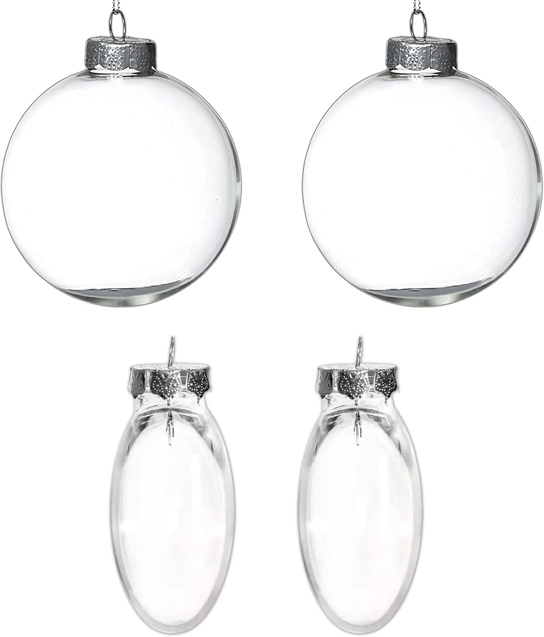 4E's Novelty Clear Glass Ball & Flat Ornaments, 4 Pack 3.15" (80mm) Fillable Ornaments for Crafts, DIY Christmas Tree Decorations, Transparent Hanging Ornaments